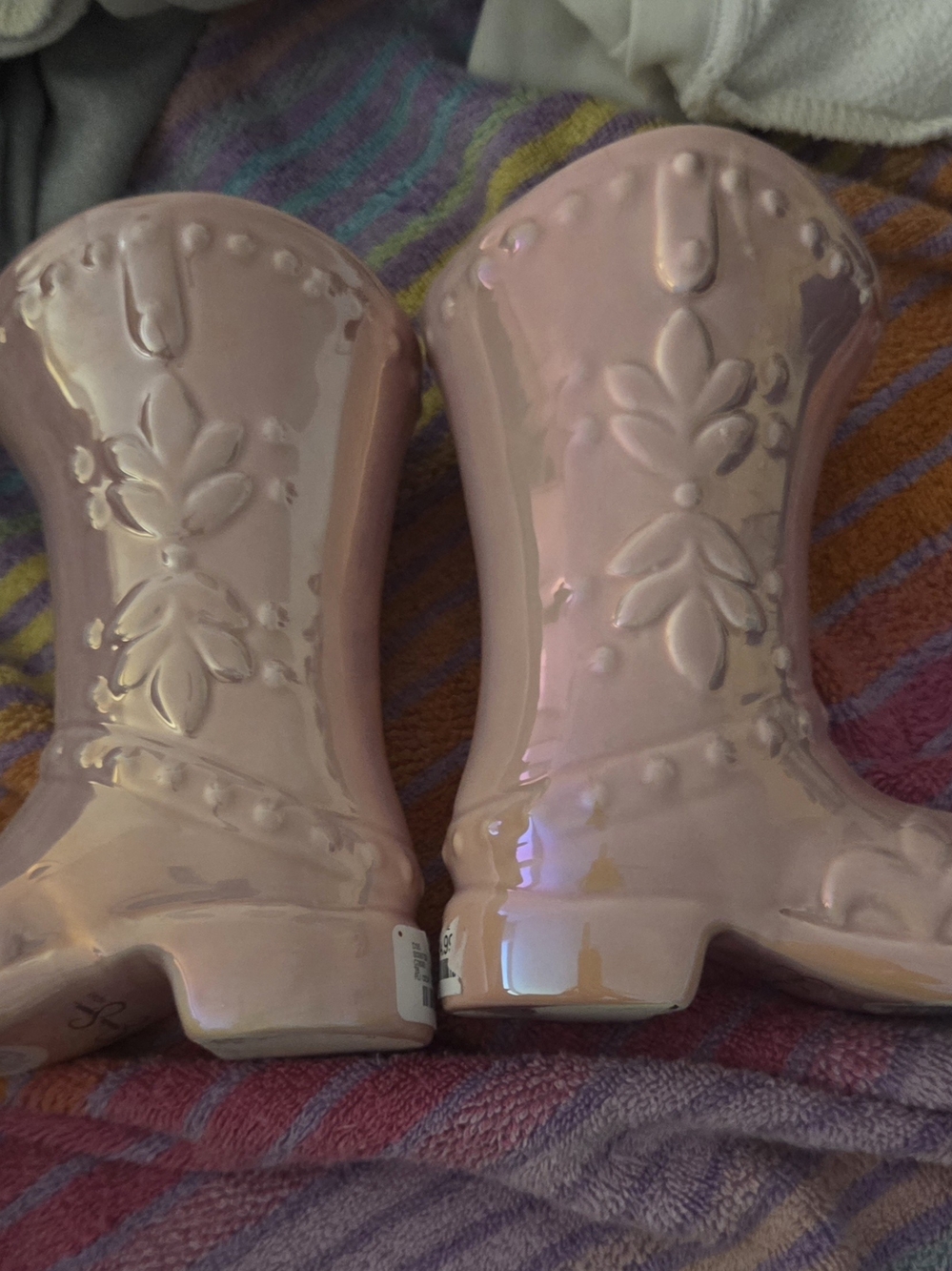 Decorative Pink Ceramic COWBOY Boot Candles Set Of 2